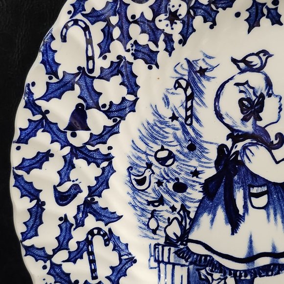Vintage Merry Christmas Crownford, China Plate by Norma Sherman 1973 England Blu - Picture 4 of 7
